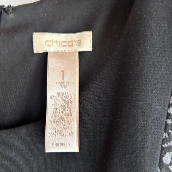 Chico's | Neutral Printed Sleeveless Sheath Dress Size 8/10/M Black & Grey - Picture 5 of 7
